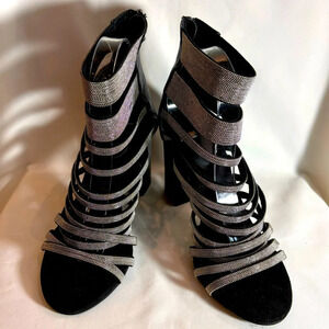 BRUNELLO CUCINELLI Sz 40  Monill Strappy Bling Sparkle Chunky Shooty Heels